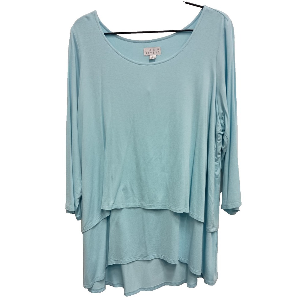 Joan Rivers Womens Tunic Top Size 1X‎ Aqua Blue Layered 3/4 Sleeve Minimalist